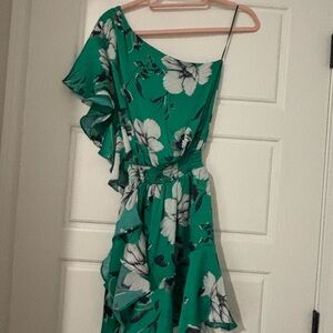Floral Green One-Shoulder Dress